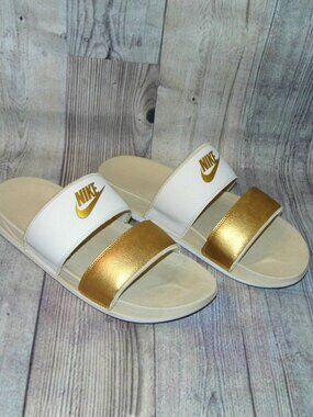 NIKE Offcourt Duo Gold/White Slide Sandals Womens Size 9